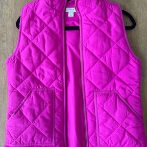 J. Crew Hot Pink Quilted Vest with Gold Zipper